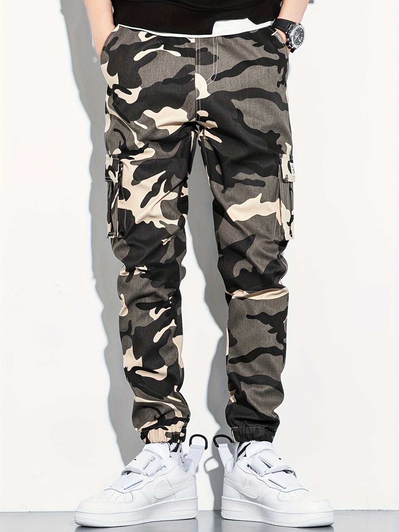 Men's Camo Cargo Cropped Pants With Multi Pockets | Vintage Style