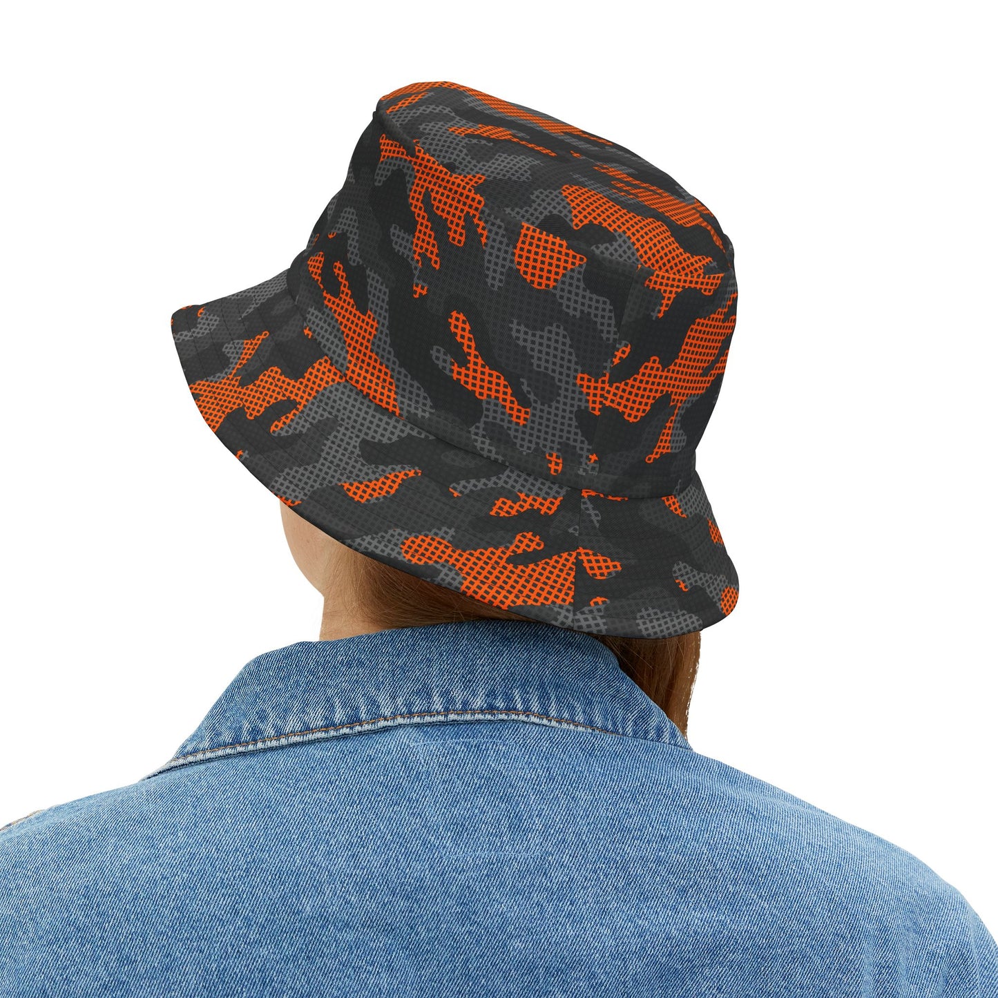 Camo Bucket Hat | Black & Orange Pixel Camouflage