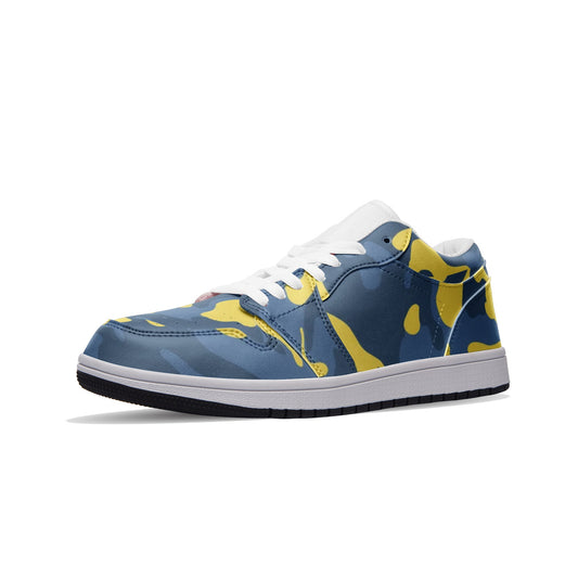 Blue and Yellow Camo Sneakers | Unisex Low Top Leather