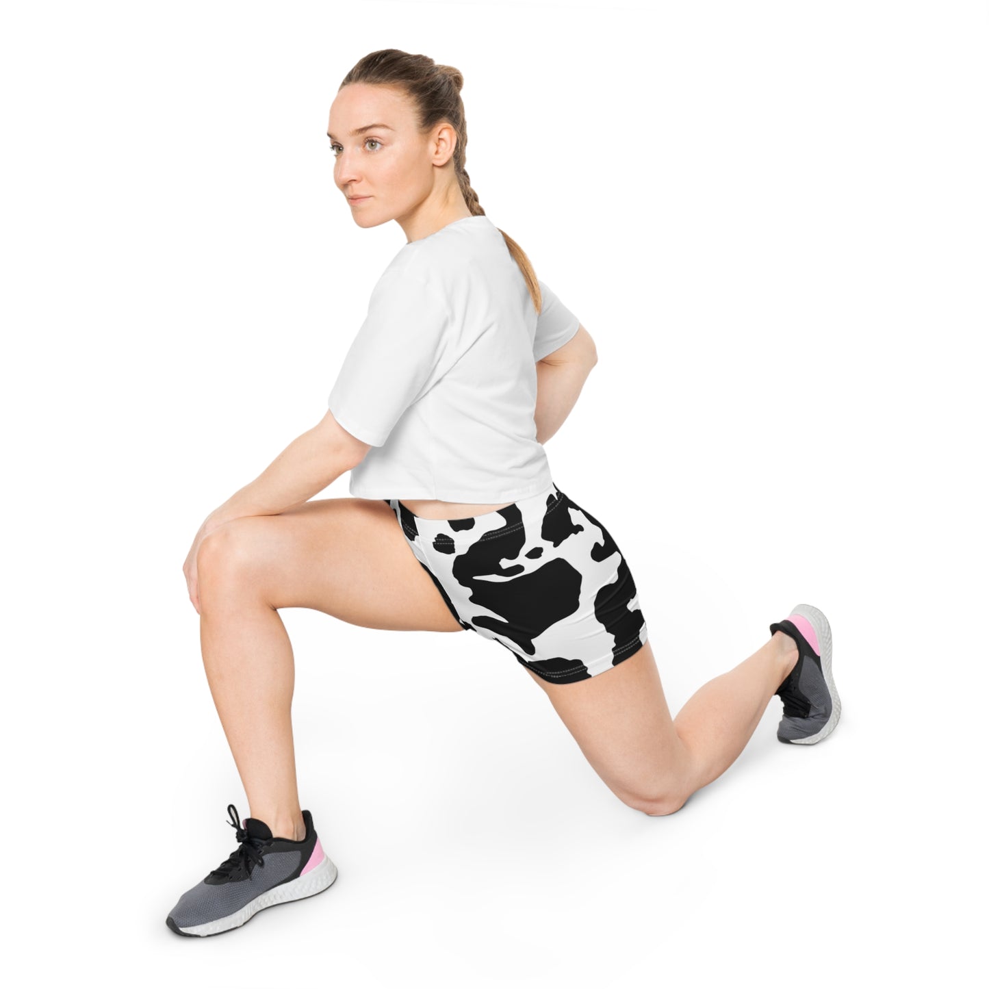 Women's Camo Shorts | Tight Fit | Black & White Cow Print