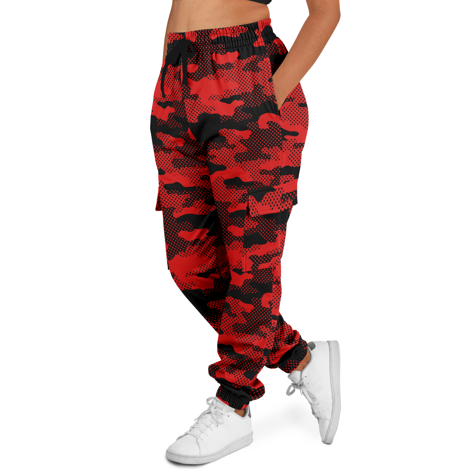 Black & Red Camo Cargo Pants | Pixel Camouflage | Unisex