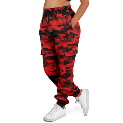 Black & Red Camo Cargo Pants | Pixel Camouflage | Unisex