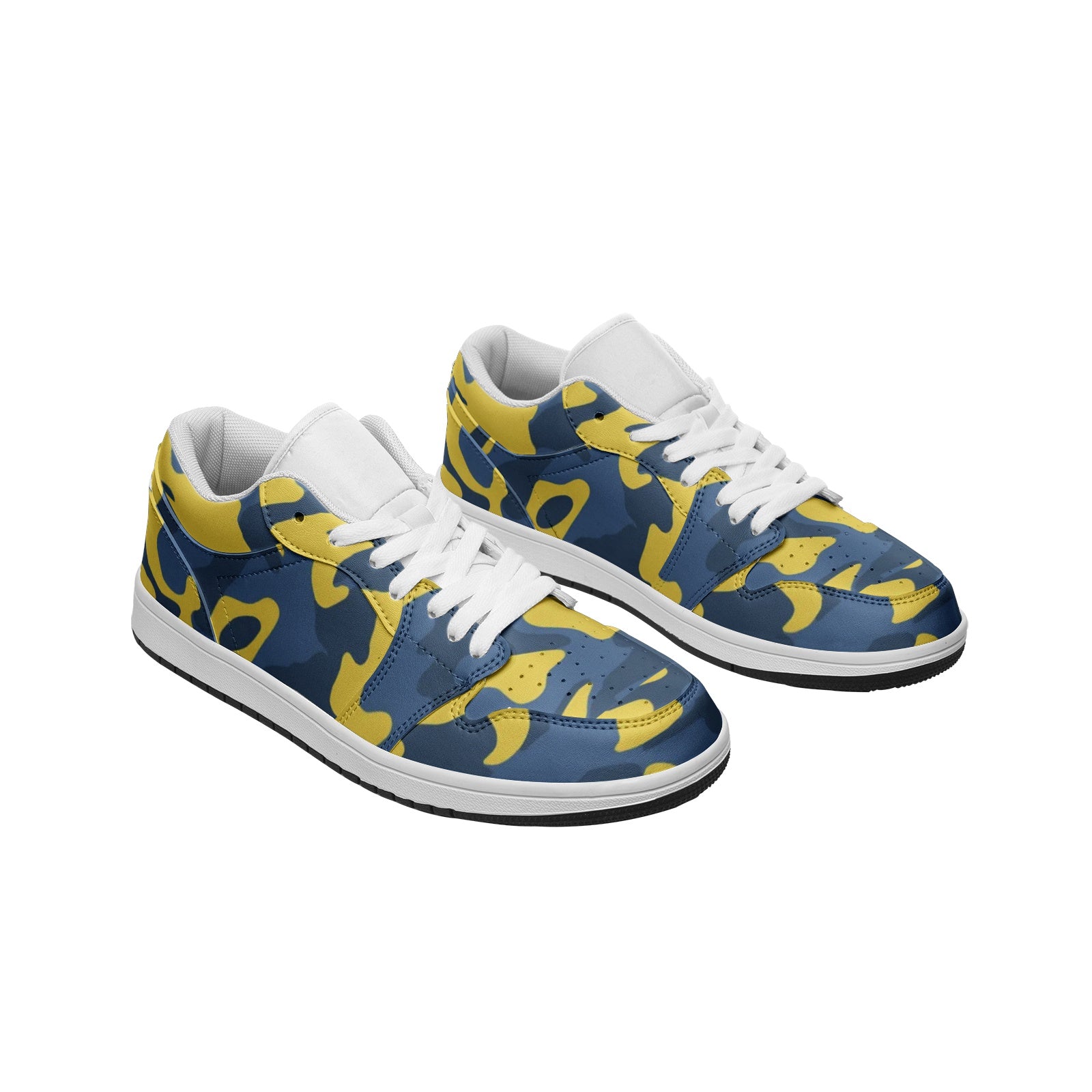 Blue and Yellow Camo Sneakers | Unisex Low Top Leather