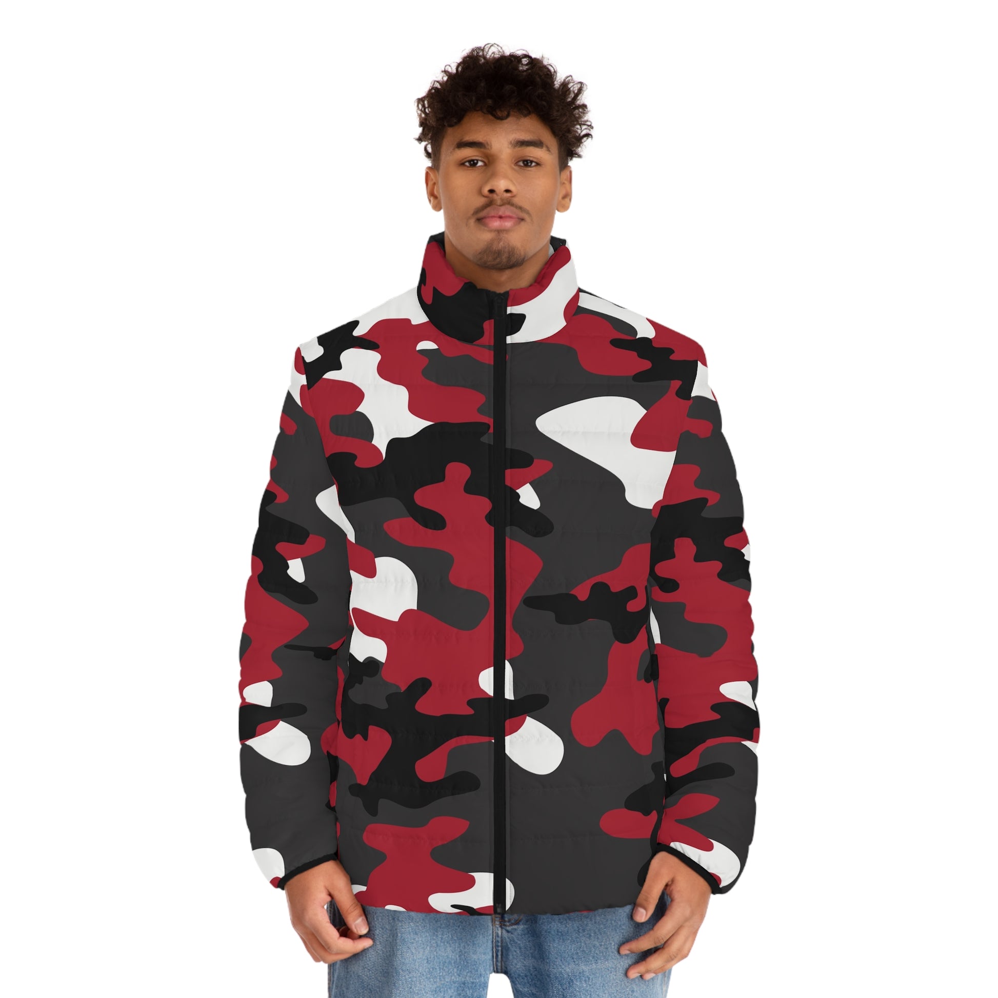 Camo Puffer Jacket | Jungle Green, Red, Black & White