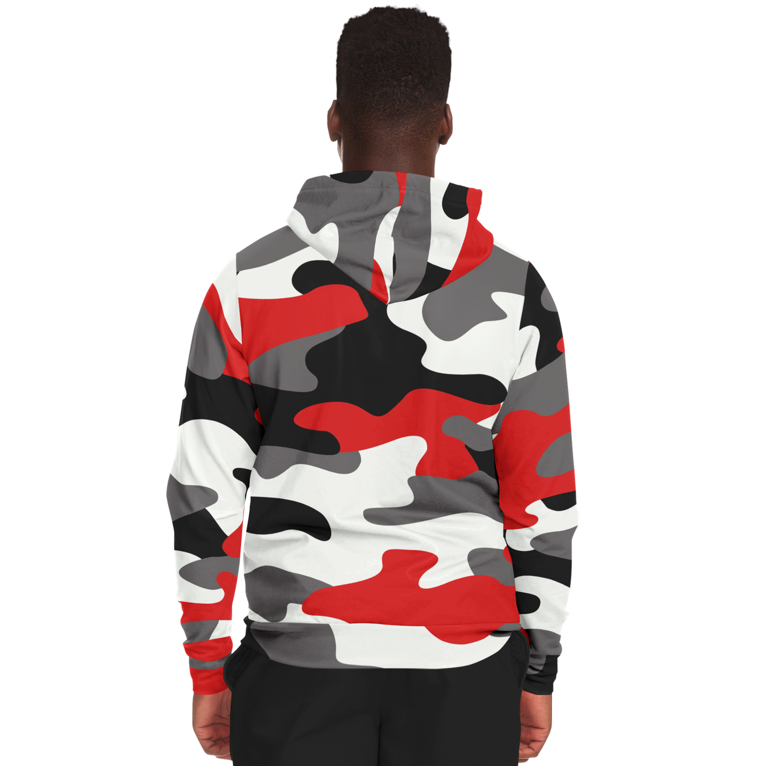 Zip-Up Hoodie | Red, Black, and White Camouflage