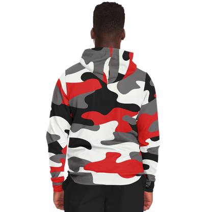 Zip-Up Hoodie | Red, Black, and White Camouflage