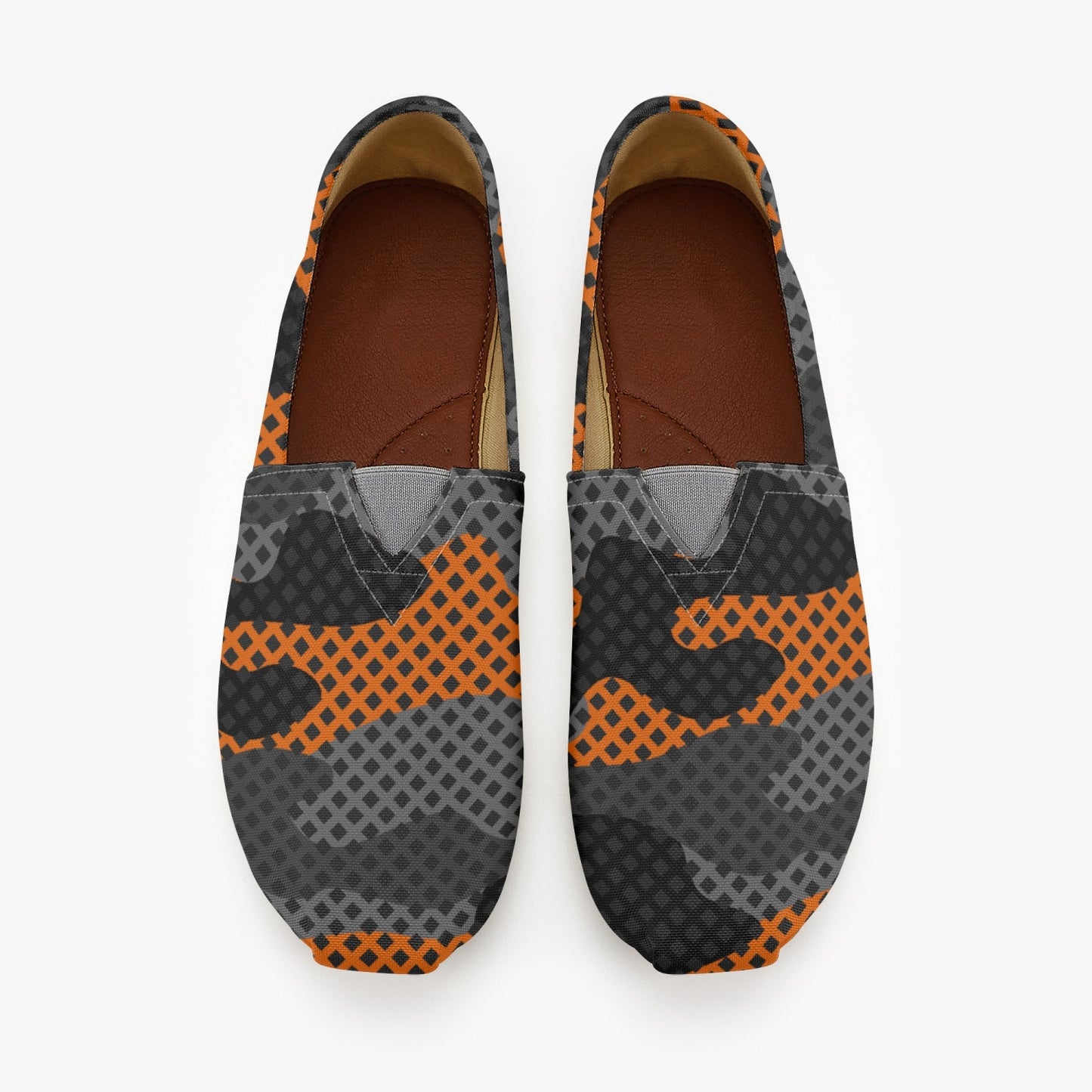 Camo Toms | Black & Orange Pixel Camouflage Canvas Shoes