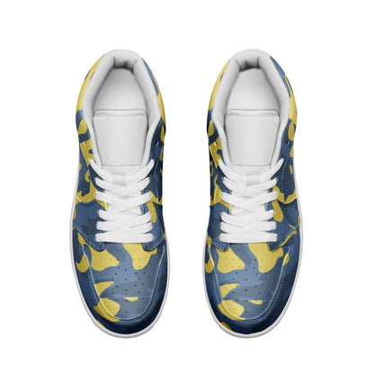 Blue and Yellow Camo Sneakers | Unisex Low Top Leather