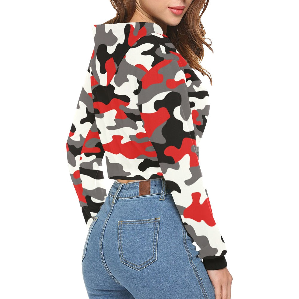 Cropped Camo Hoodie | Tight Fit | Red, Black, and White Camouflage