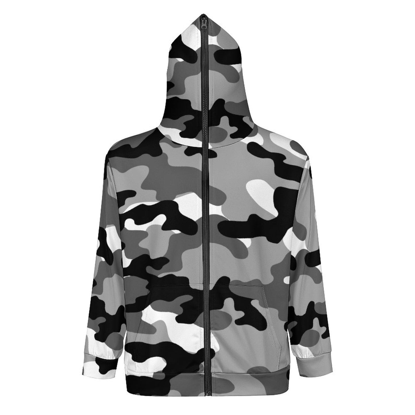 Zip up Camo Hoodie | Black, White & Gray Camouflage