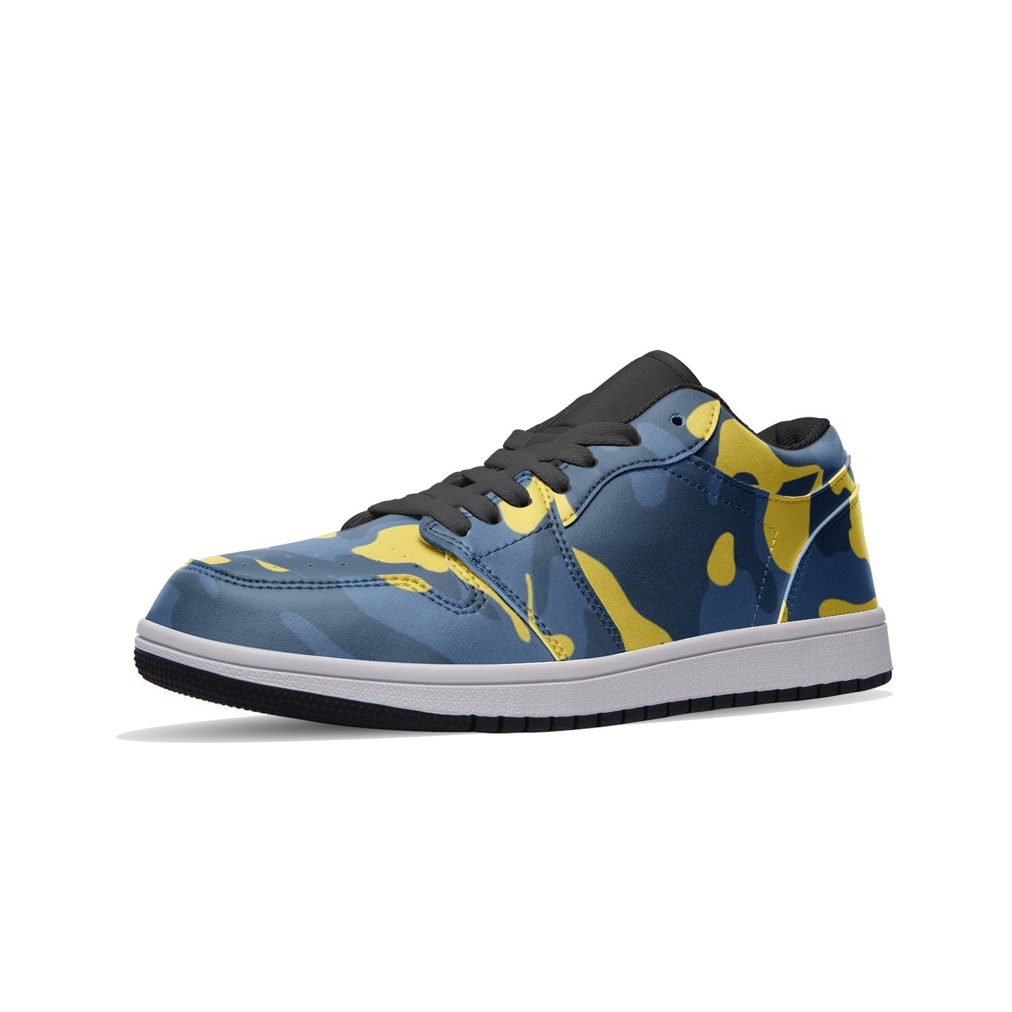 Blue and Yellow Camo Sneakers | Unisex Low Top Leather