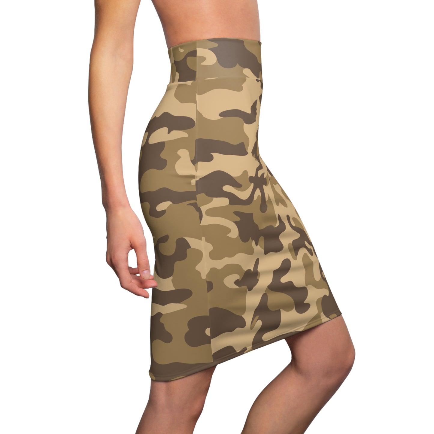 Camo Mini Skirt | Pencil Cut | Khaki Camouflage Pattern