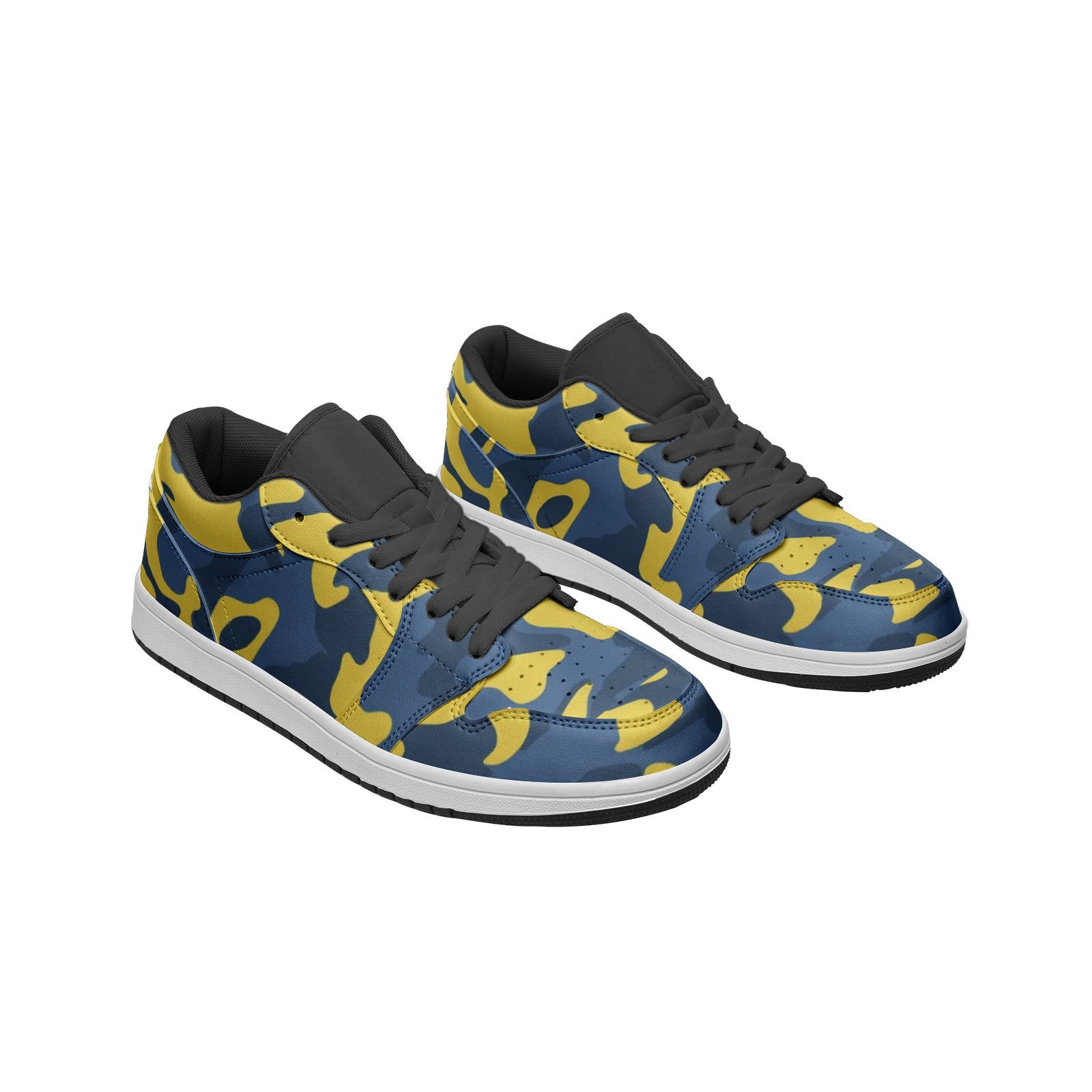 Blue and Yellow Camo Sneakers | Unisex Low Top Leather