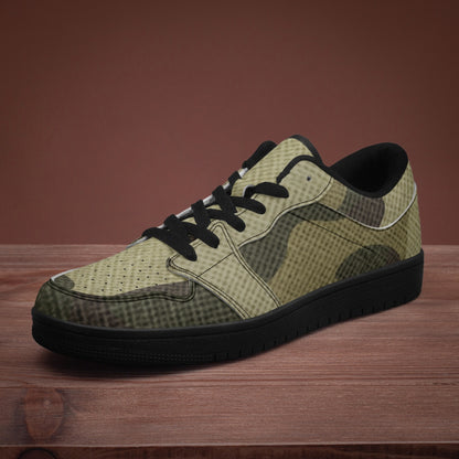 Camo Sneakers | Green Fabric Low-Top Leather Camouflage Shoes