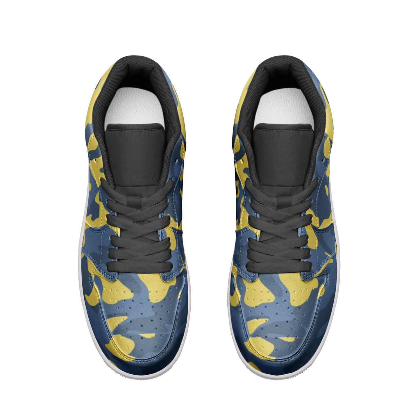 Blue and Yellow Camo Sneakers | Unisex Low Top Leather