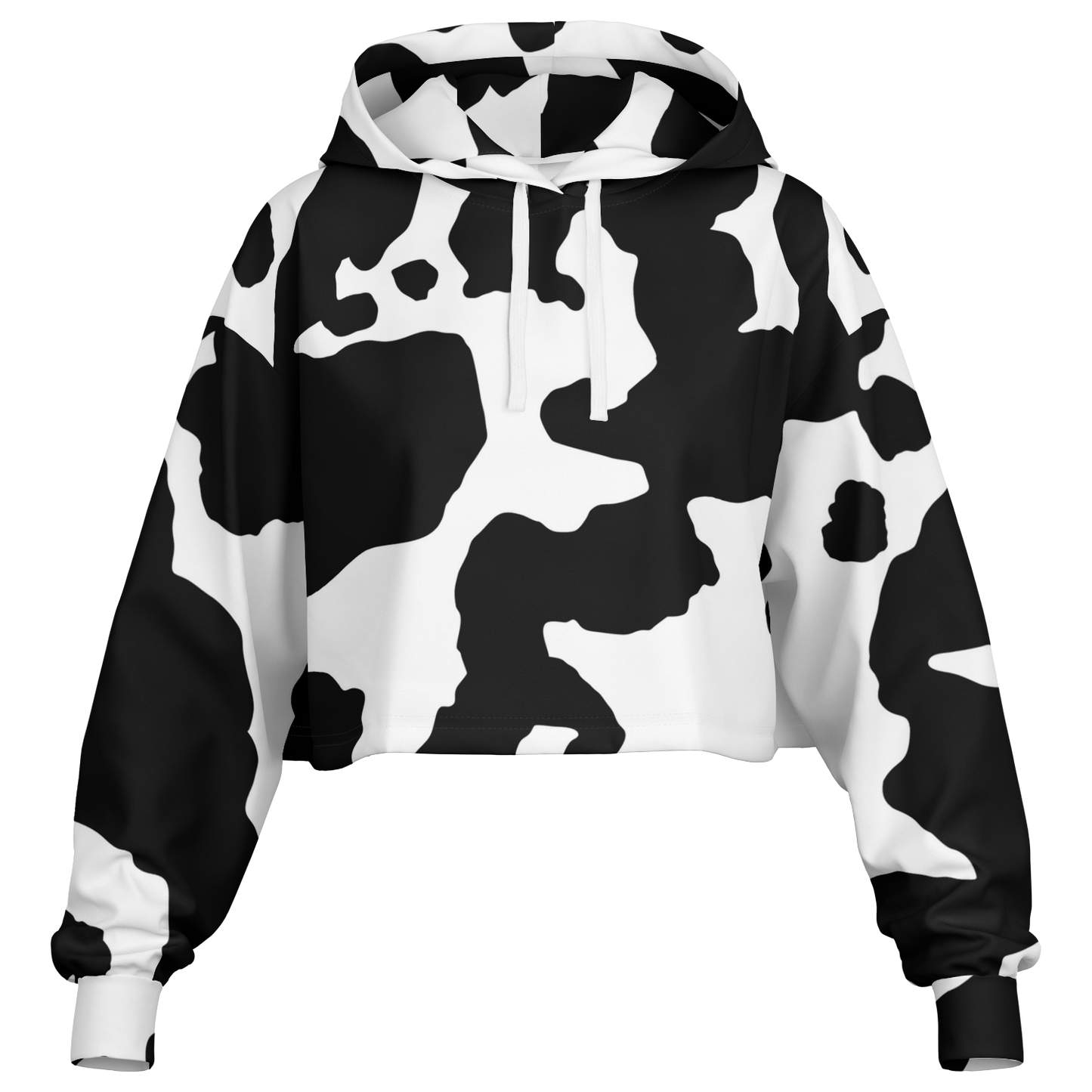 Cropped Hoodie For Women | Black & White Cow Camouflage