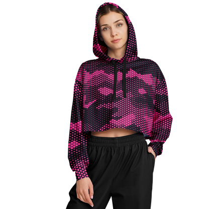 Cropped Hoodie For Women | Pink Digital Dotted Hexagonal