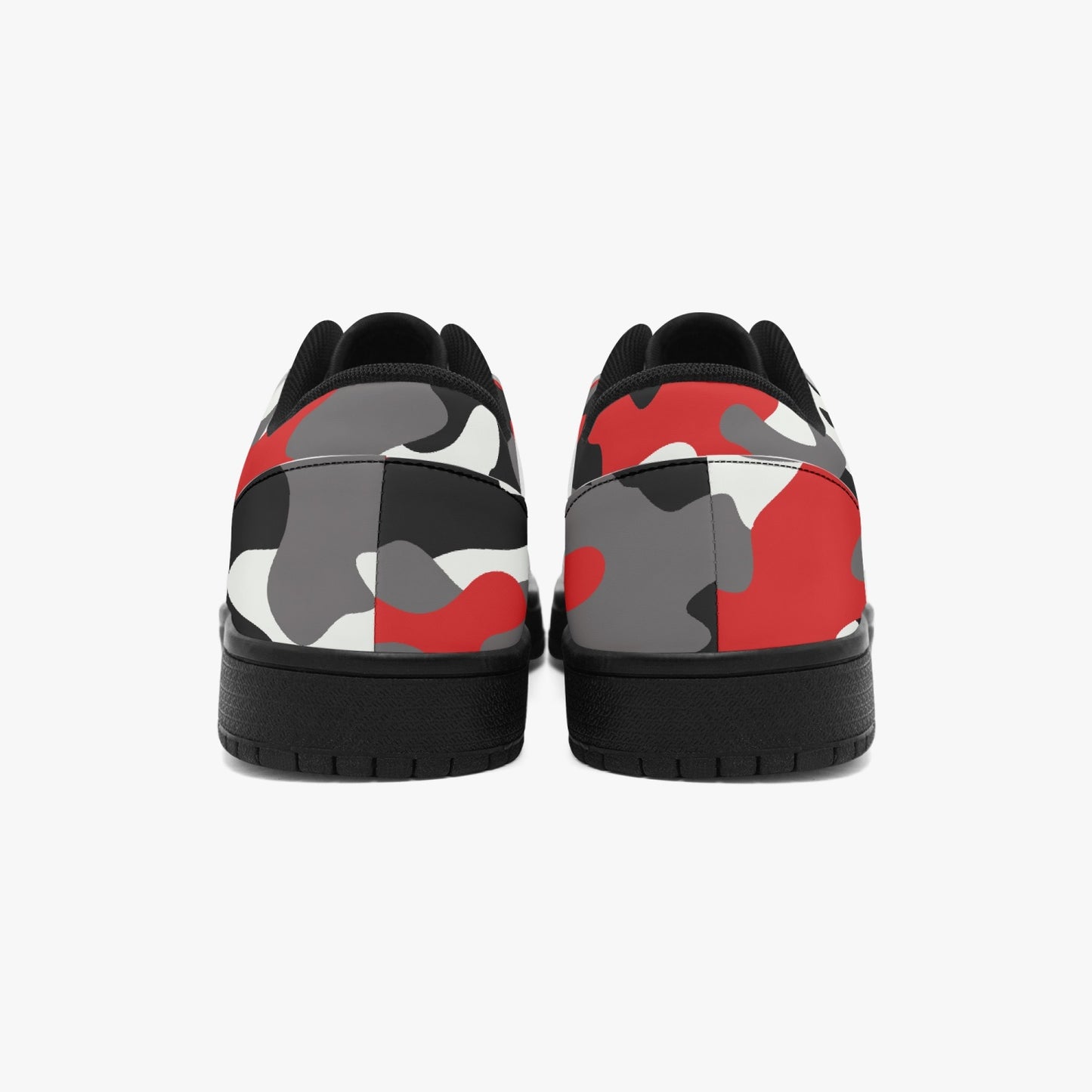 Camo Sneakers | Red Black Low-Top Leather Camouflage Shoes