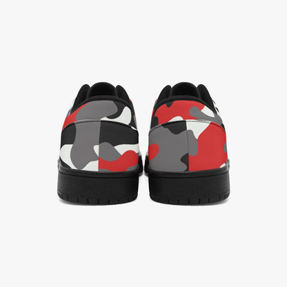 Camo Sneakers | Red Black Low-Top Leather Camouflage Shoes