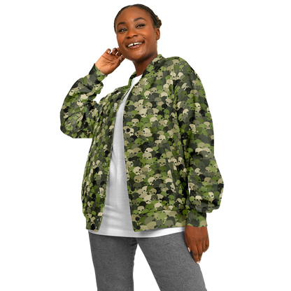 Baseball Jacket in Green, Olive, & Beige Skulls Camo Print