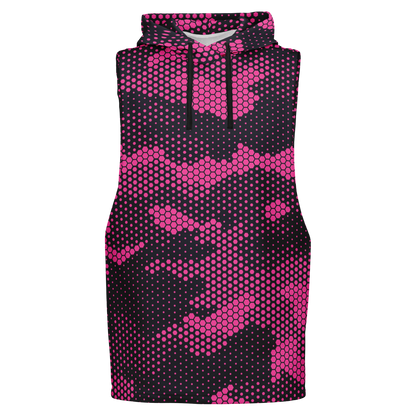 Sleeveless Hoodie | Pink Digital Dotted Camouflage