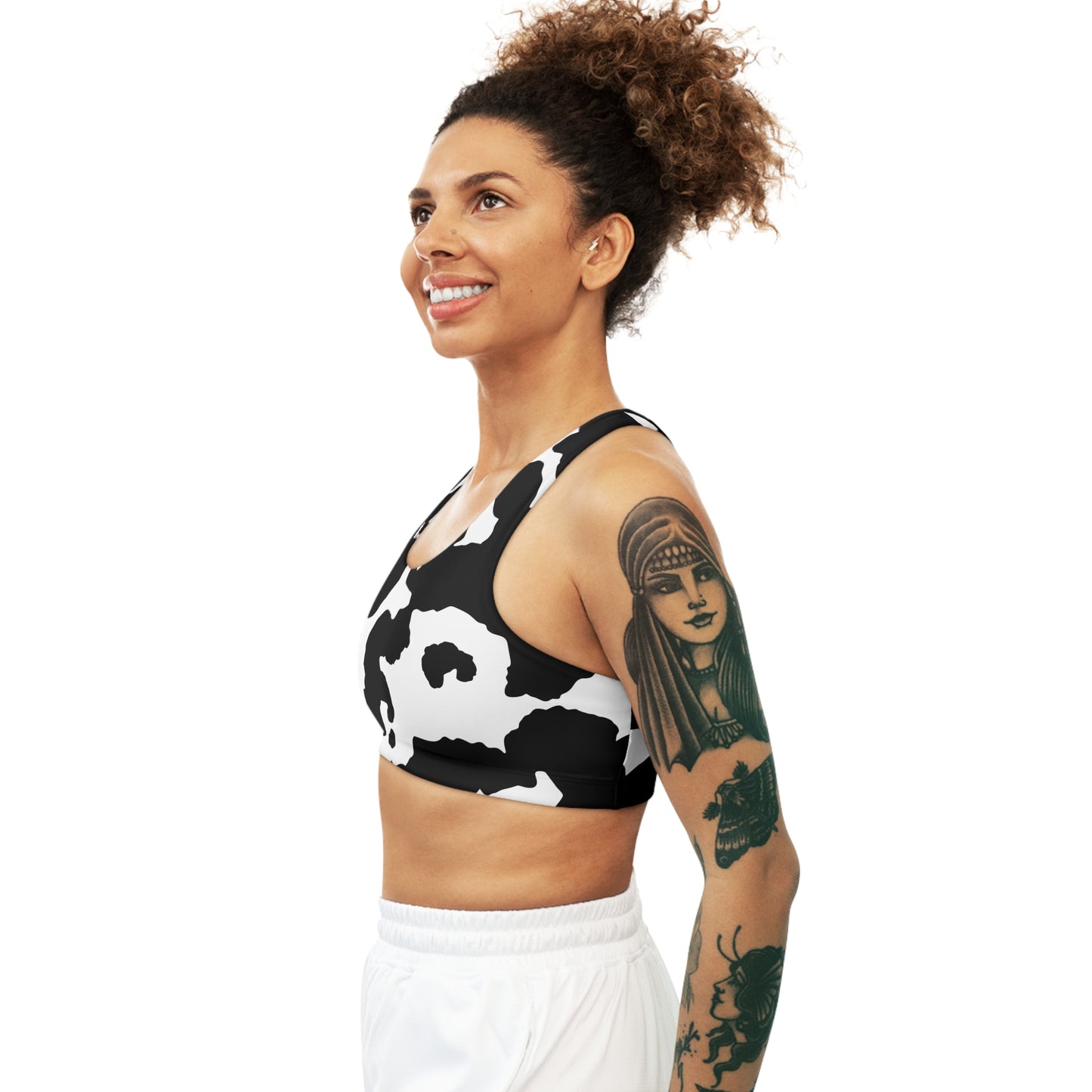 Camo Bra | Black & White Cow Print Sports Camouflage