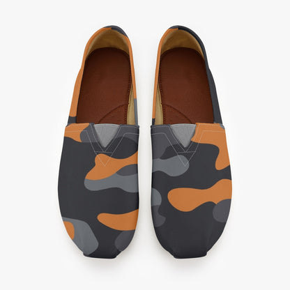 Camo Toms | Orange, Black, and Gray Camouflage Canvas Shoes