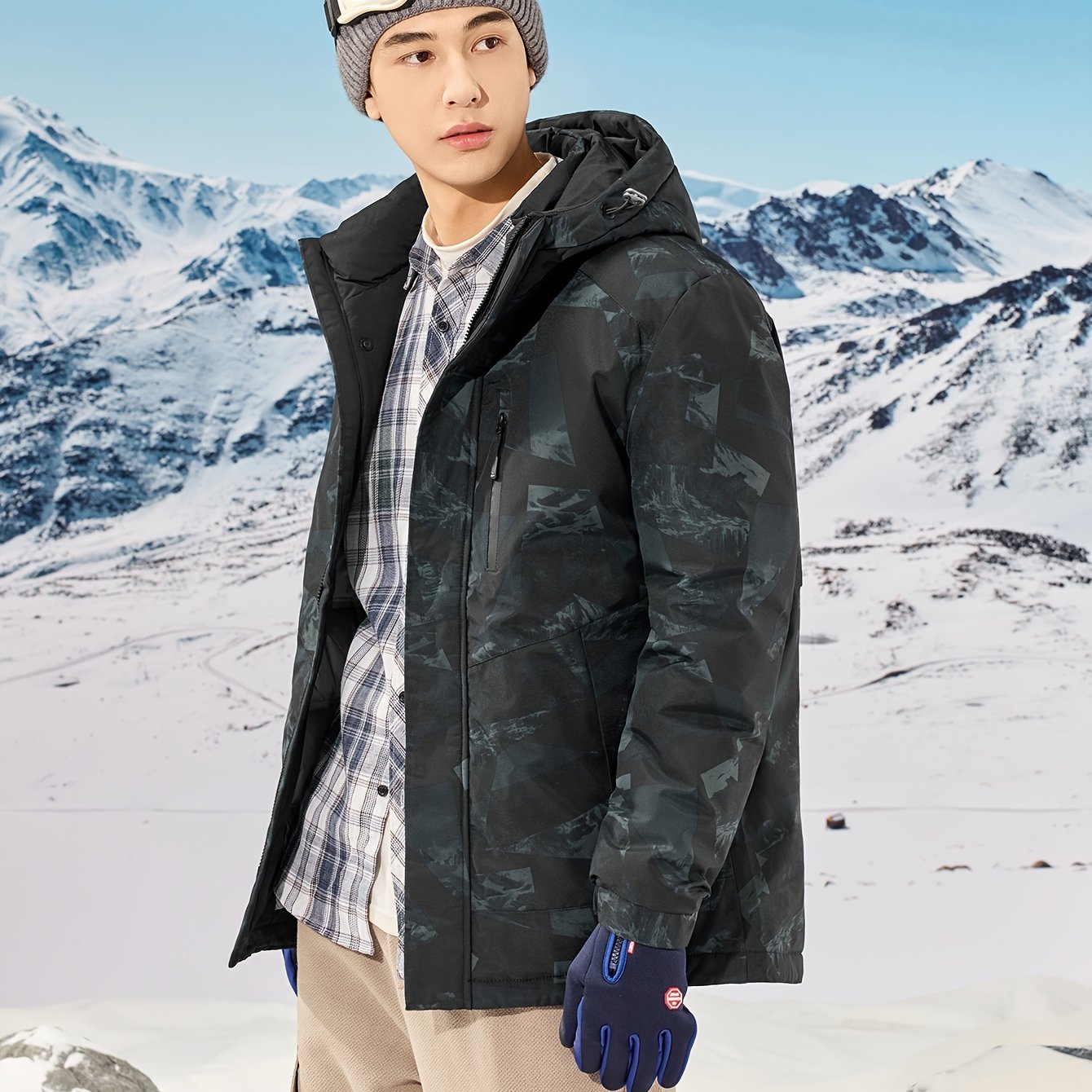 Camouflage Down Jacket for Men: Warm Hooded Winter Outdoor Coat