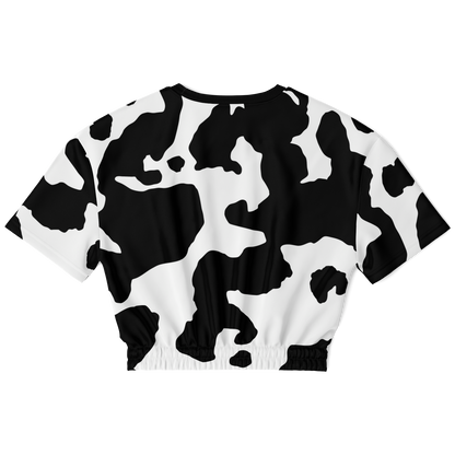 Camo Crop Top Sweatshirt | Black & White Cow Camouflage