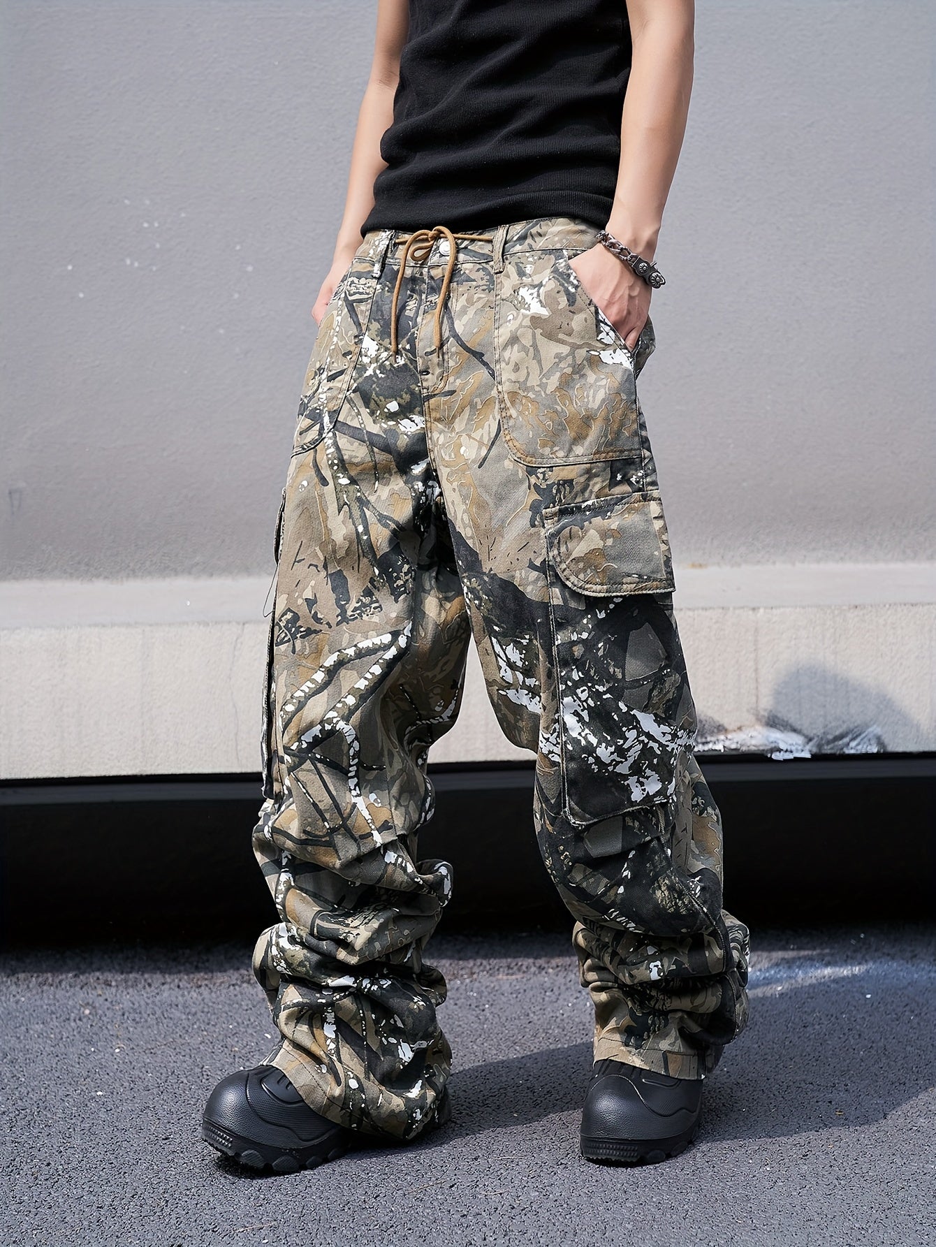 Men's Camouflage Print Denim Cargo Pants | Loose Fit