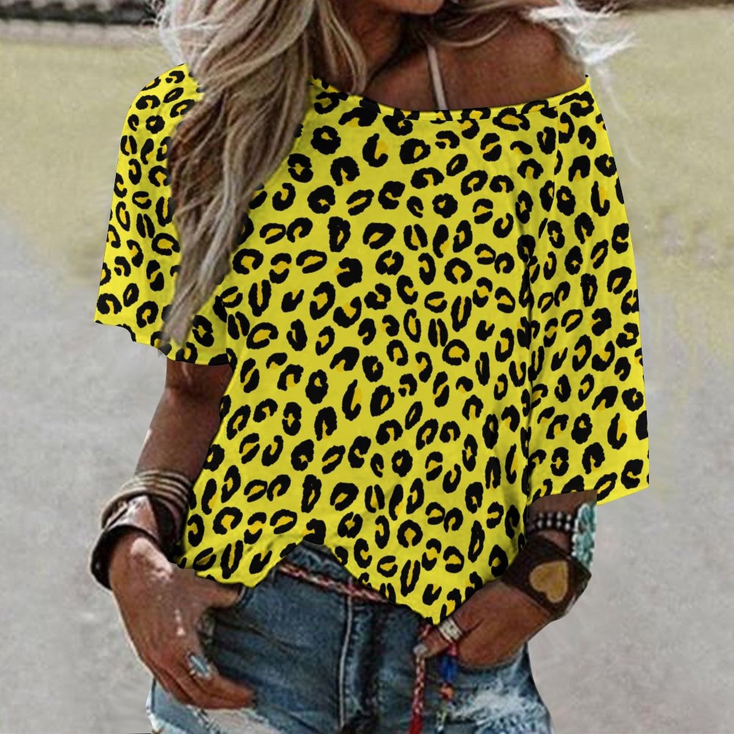 Off The Shoulder Top | Leopard Print | Yellow & Black Shirt