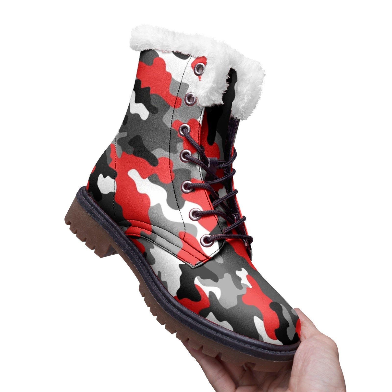 Snow Camo Boots | Red, Gray, Black, and White Camouflage