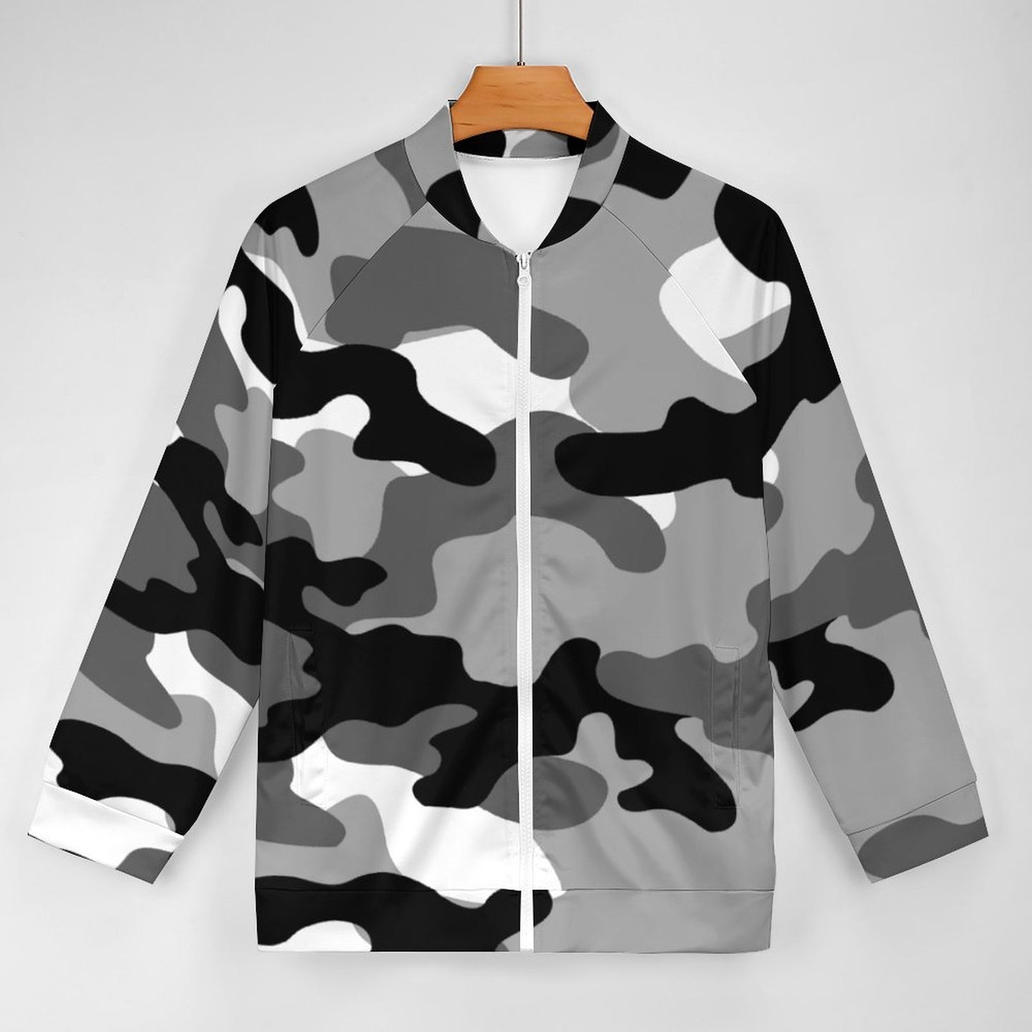 Camo Shirt | Raglan Zip-up | Gray, Black, and White