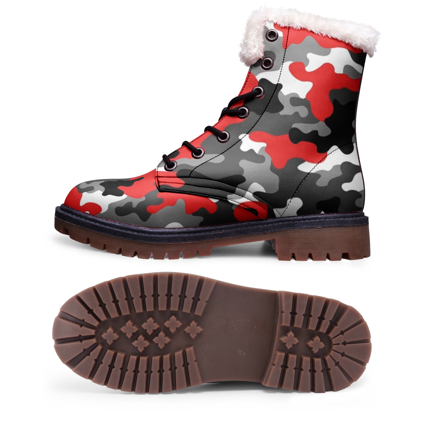 Snow Camo Boots | Red, Gray, Black, and White Camouflage