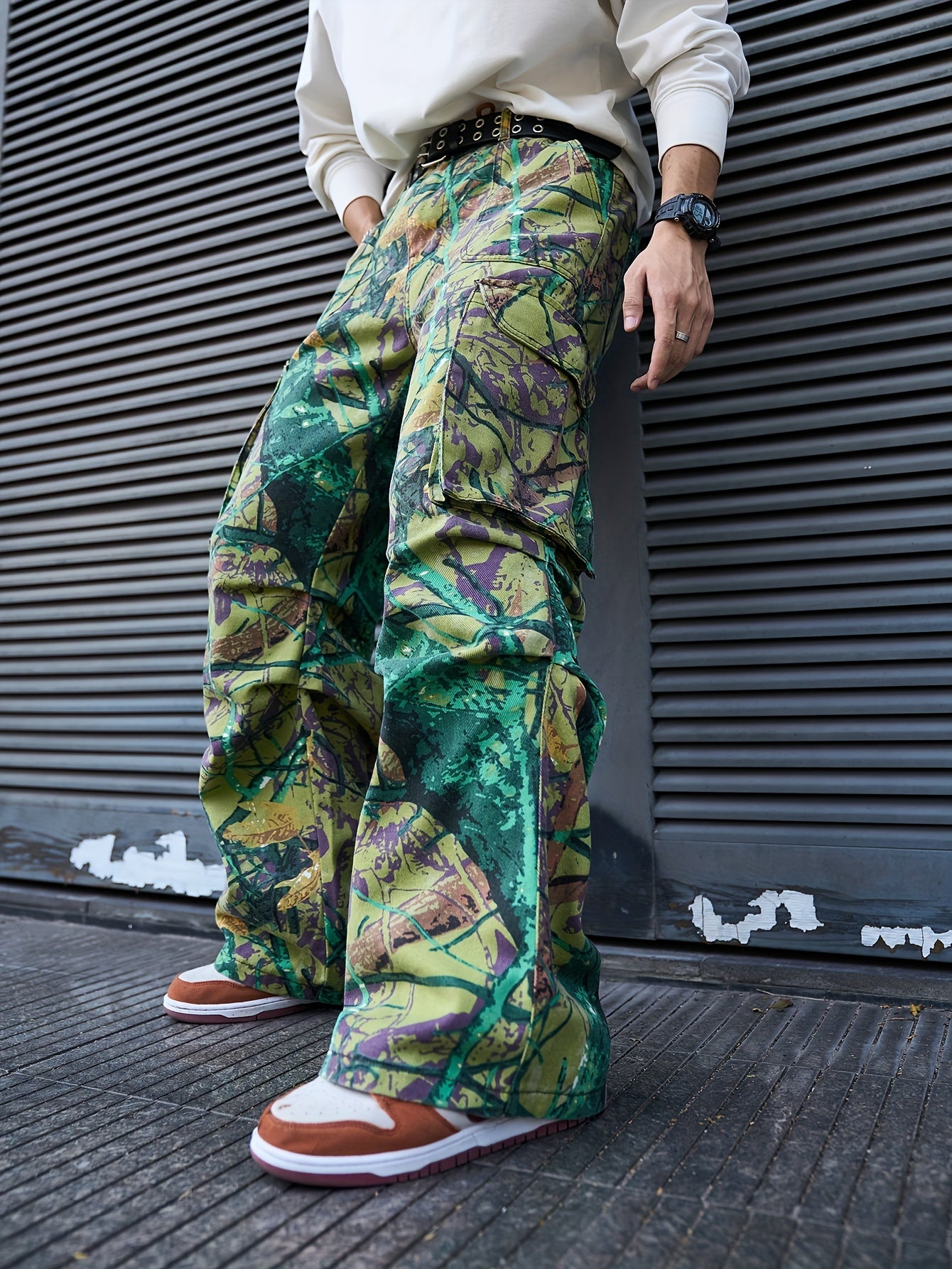 Men's Camo Print Cargo Jeans | Casual Loose Fit, Street Style