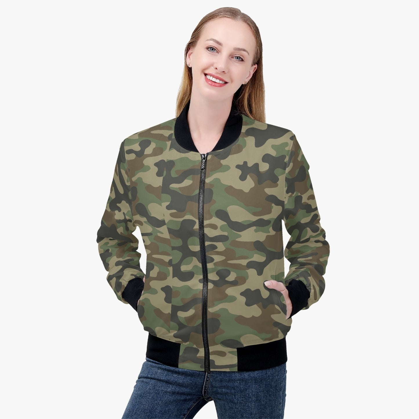 Women's Camo Bomber Jacket | Military Brown Camouflage