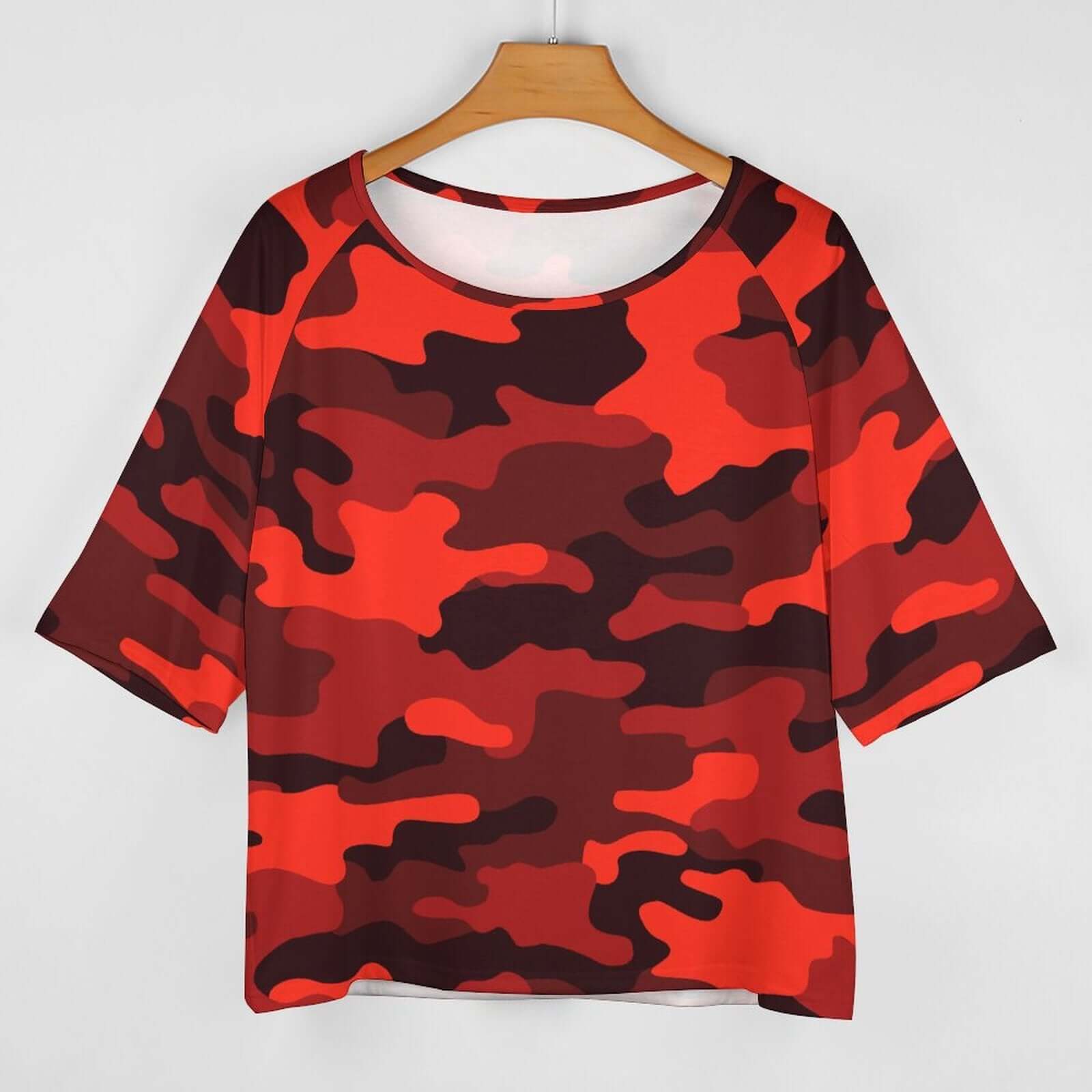 Off The Shoulder Top | Scarlet Red & Black Camo Shirt