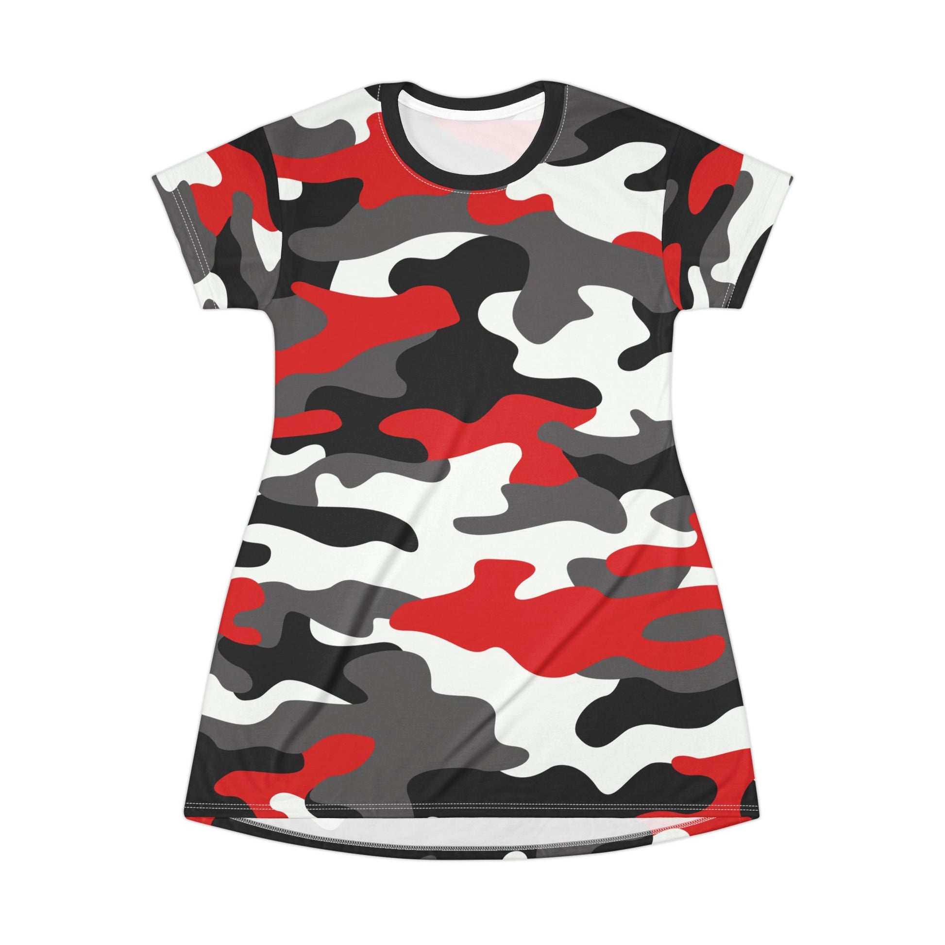 Camo T-Shirt Dress | Red, Black, and White Camouflage