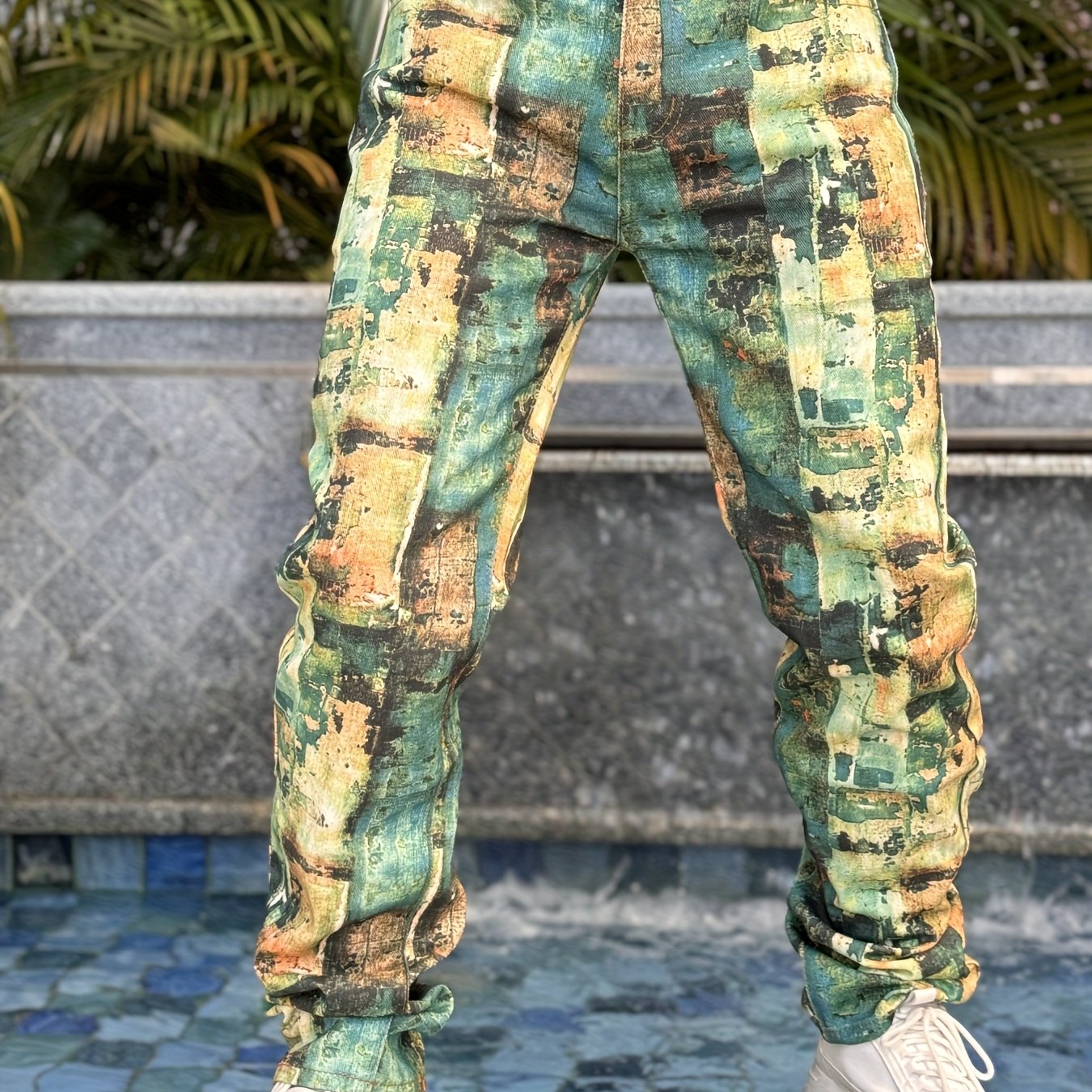 Men's Green Jeans | Digital Printed Denim Pants