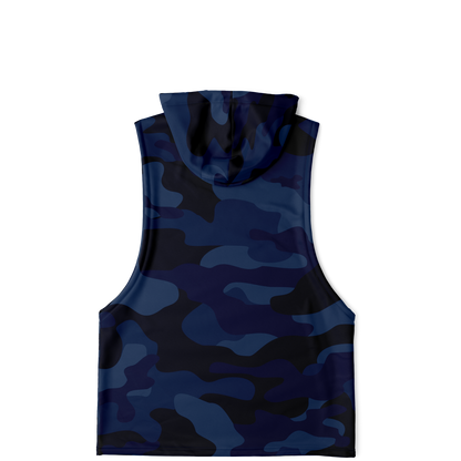 Sleeveless Hoodie | Deep Blue Camouflage