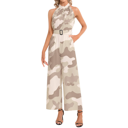 Camo Jumpsuit | Belted Halter Neck | Desert Brown