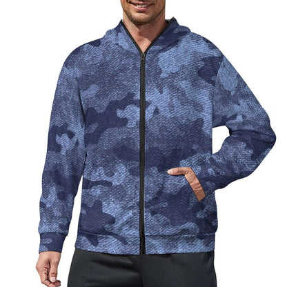 Zip up Camo Hoodie | Denim Blue Camouflage