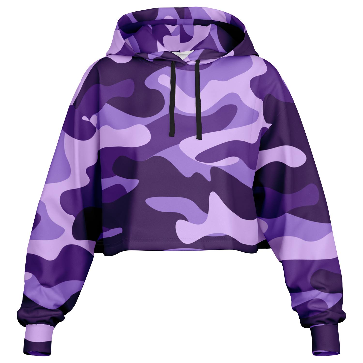 Cropped Hoodie For Women | Purple, Blue & Mauve Camouflage