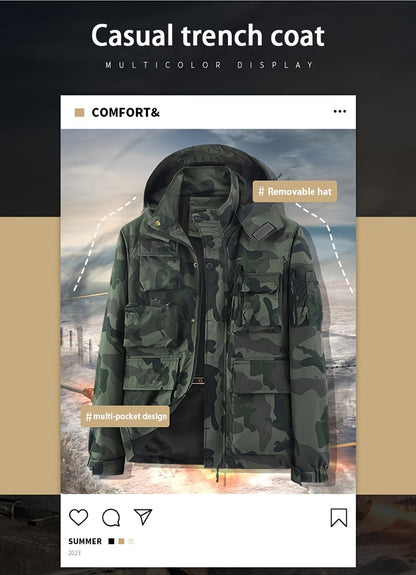 Men's Camo Jacket | Outdoor Stylish with Removable Hood