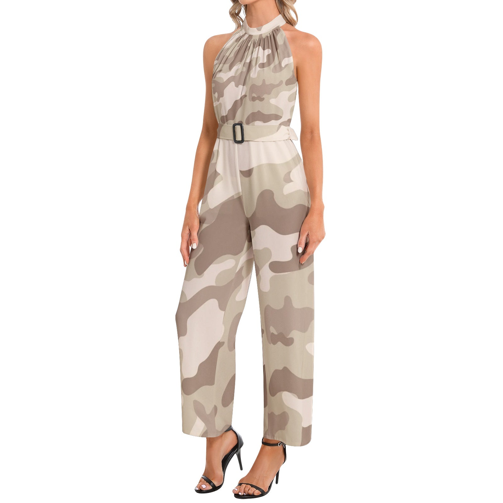 Camo Jumpsuit | Belted Halter Neck | Desert Brown