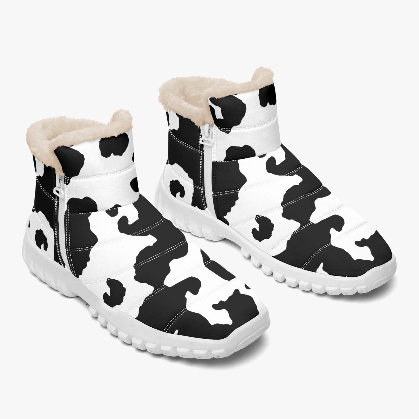 Camo Boots | Cotton-pad Fur Zipper Up | Black and White