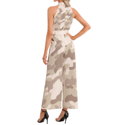 Camo Jumpsuit | Belted Halter Neck | Desert Brown