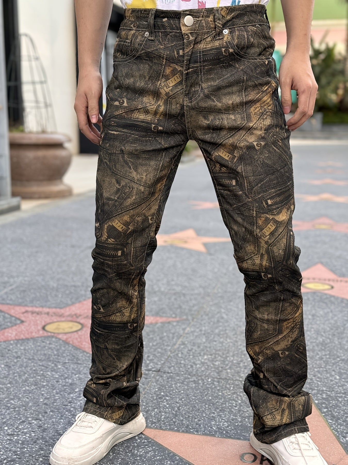 Men's 3D Printed Flared Denim: Street Motorcycle, Trendy Fashion Pants