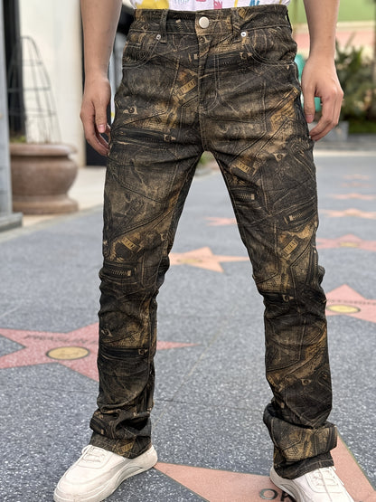 Men's 3D Printed Flared Denim: Street Motorcycle, Trendy Fashion Pants