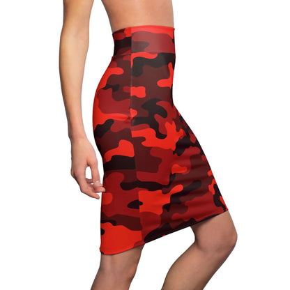 Camo Mini Skirt | Pencil Cut | Scarlet Red & Black Pattern